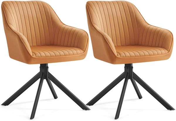 SONGMICS Esszimmerstuhl, bis 120 kg belastbar, Küchenstuhl, Sessel drehbar, Samt, Polsterstuhl mit Armlehnen, Stahlbeine, für Esszimmer, Küche, 2er Set, karamellbraun-tintenschwarz KDC161K01V2-2J
