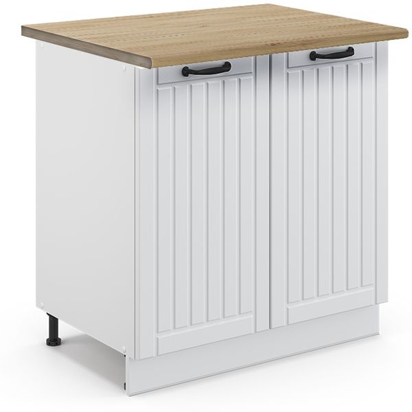 Spülenunterschrank Fame-Line Weiß Landhaus 80 cm mit Regal, AP Eiche Vicco