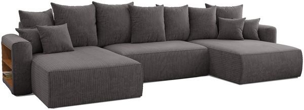 MEBLINI Schlafcouch mit Bettkasten - 350 x 160 x 78 cm - Grau Cordstoff - NAPLES - Ecksofa mit Schlaffunktion - Sofa mit Relaxfunktion und Kopfstützen - Couch U-Form - Eckcouch - Wohnlandschaft
