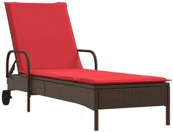 vidaXL Sonnenliege mit Rollen und Kissen Braun Poly Rattan 368314