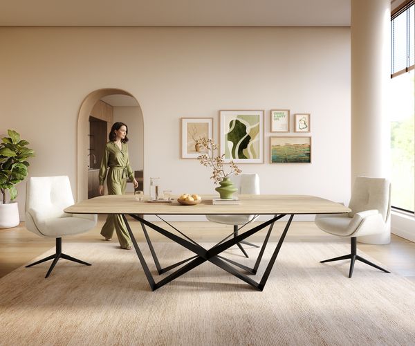 Esstisch Edge Boot 240x120 cm Keramik Laminam® Sabbia Eichefarbig Spider Flachstahl Schwarz