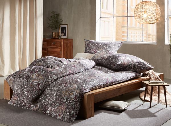 Mako Satin Paisley Bettwäsche orientalisch beere grau 155x220 + 80x80