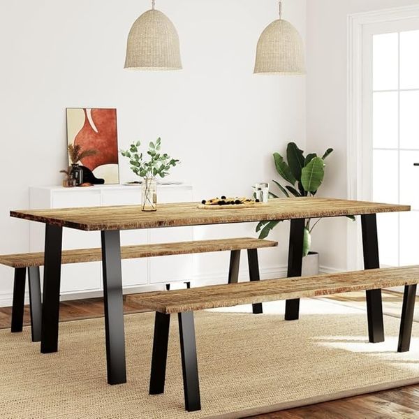 IKAYAA Esstisch aus massivem Akazienholz, 200 x 90 x 75 cm – Esstisch im Industrial-Stil, rustikaler Wohnzimmertisch, Esstisch mit Metallbeinen/Eisen