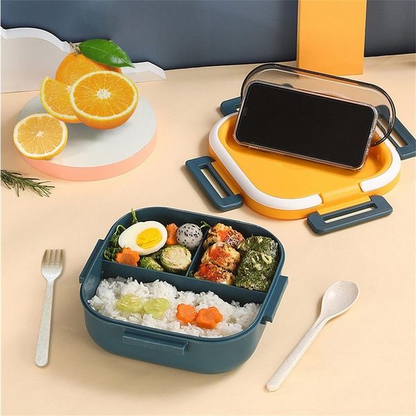 Fine Life Pro Lunchbox Bento-Box mit Gabel & Löffel,1300ml Essbox aus Lebensmittelsicherem PP, Mehrfachfächer, Leckdicht,Tragegriff, Ideal für Arbeit/Schulessen