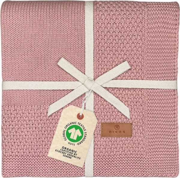 DIKOS® Babydecke GOTS Bio Baumwolle Beere | kuschelweiche Neugeborenen Baby Decke | Strickdecke Schmusedecke Kinderwagen | Erstausstattung Baby Mädchen | Neugeborene Babygeschenke Geschenk zur Geburt