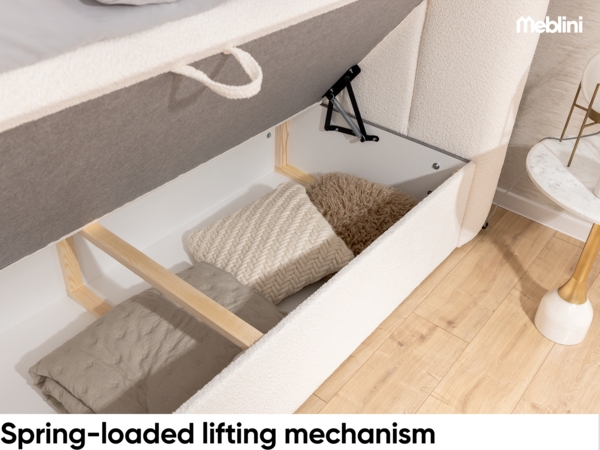 MEBLINI Boxspringbett NOMADE 120x200 cm mit Bettkasten – H3/Grau Boucle Polsterbett - Doppelbett mit Topper & Bonellfederkern-Matratze Bild 4