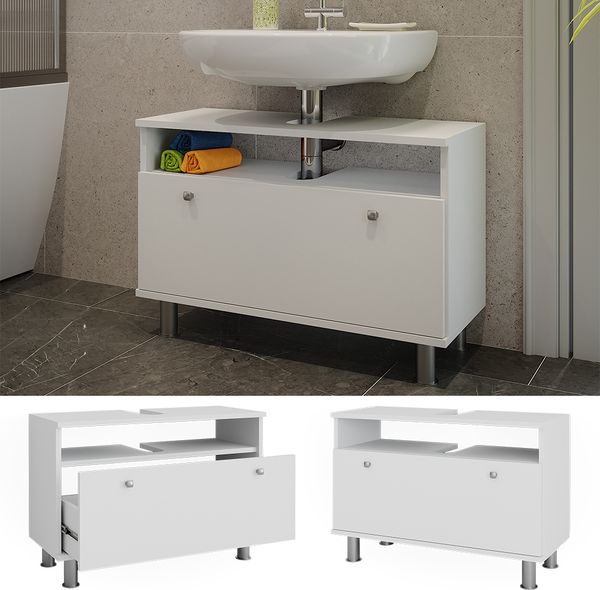 Waschbeckenunterschrank Fynn Weiß 80.2 x 54 cm mit Schublade Vicco Bild 2