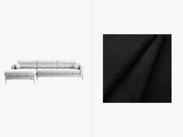 Micadoni Ecksofa Mamaia 5-Sitzer Links Boucle Baloo Schwarz goldene Beine