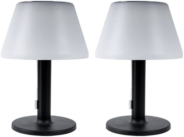2er Set LED Solar Tischlampe, schwarz weiß, 3 Stufen, H 28 cm