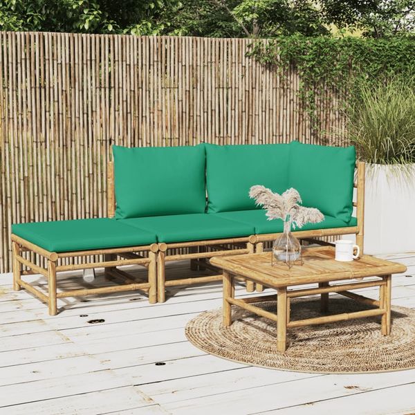 vidaXL 3-tlg. Garten-Lounge-Set mit Grünen Kissen Bambus 3155172
