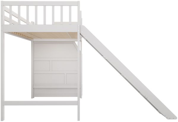 Hochbett mit Lattenrost, Rausfallschutz, Treppe und Rutsche, 90x200 cm, Kinderbett, Jugendbett, Kiefer Bild 8