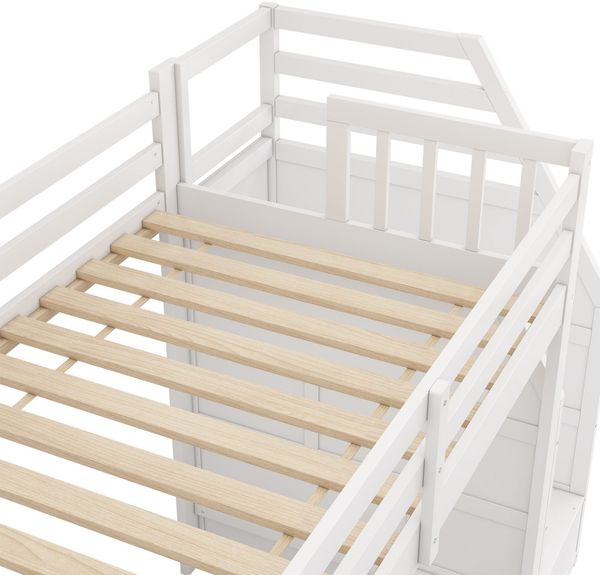 Hochbett mit Lattenrost, Rausfallschutz, Treppe und Rutsche, 90x200 cm, Kinderbett, Jugendbett, Kiefer Bild 10