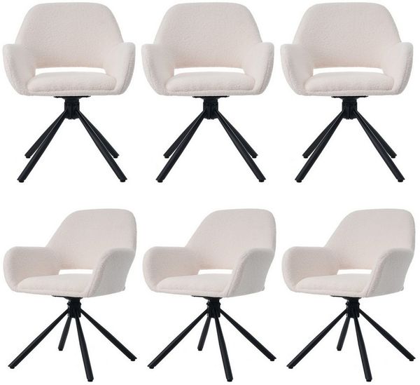 Flieks Esszimmerstuhl (360° drehbar, Set, 6 St), 6er Set Polsterstühle Drehstuhl Armlehnstuhl Bürostuhl, Sherpa-Bezug