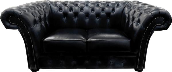 Casa Padrino Luxus Echtleder 2er Sofa Schwarz 170 x 90 x H. 80 cm - Chesterfield Möbel