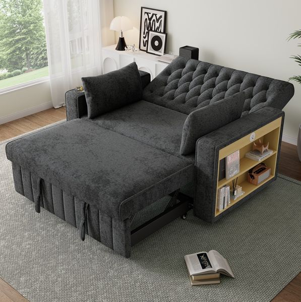 Schlafsofa 140 x 137 x 84 cm mit Schlaffunktion, USB-Anschluss, Getränkehalter und 2 Kissen