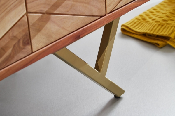 Sideboard 90 x 86,5 x 40 cm Akazie Massivholz / Metall Anrichte, Kommode 3 Schubladen, Hoher Kommodenschrank Holz Massiv, Standschrank Wohnzimmer Bild 6