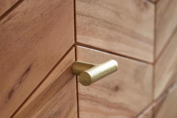 Sideboard 90 x 86,5 x 40 cm Akazie Massivholz / Metall Anrichte, Kommode 3 Schubladen, Hoher Kommodenschrank Holz Massiv, Standschrank Wohnzimmer Bild 7