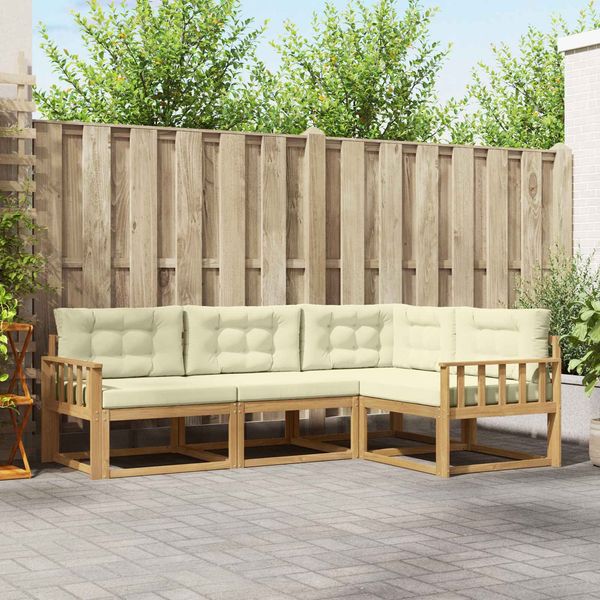 vidaXL Outdoor-Sofagarnitur mit Kissen 3 pcs Weiß und Creme Polyester 3386369
