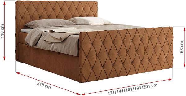 Boxspringbett mit gesteppter Front und Kopfteil, Multipocket-Matratze, zwei Bettkästen - MIREN DUO - 180 x 200 cm - Orange Stoff - H3 Bild 5