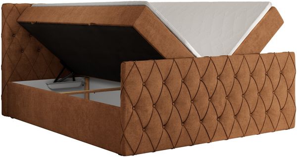 Boxspringbett mit gesteppter Front und Kopfteil, Multipocket-Matratze, zwei Bettkästen - MIREN DUO - 180 x 200 cm - Orange Stoff - H3 Bild 4
