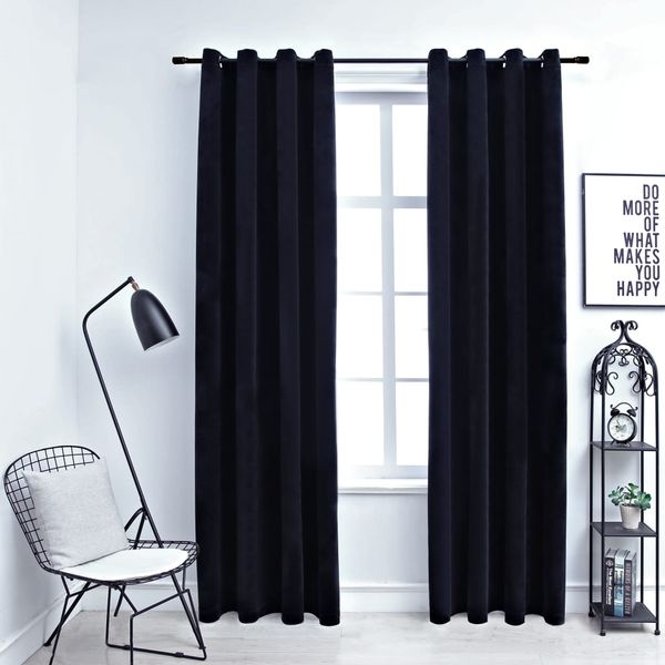 vidaXL Verdunkelungsvorhänge mit Ösen 2 Stk. Samt Schwarz 140x225 cm 134489