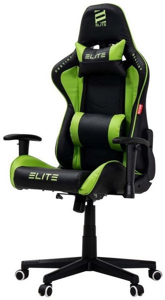 ELITE Gaming Gaming-Stuhl Ergonomischer Bürostuhl Destiny inkl. Rücken- & Nackenkissen (Drehstuhl mit 2D-Armstützen, verriegelbare Wippmechanik, mechanische Härtegradeinstellung, verstellbare Sitzhöhe, 90° klappbare Rückenlehne, Sicherheits-Doppelrolle...