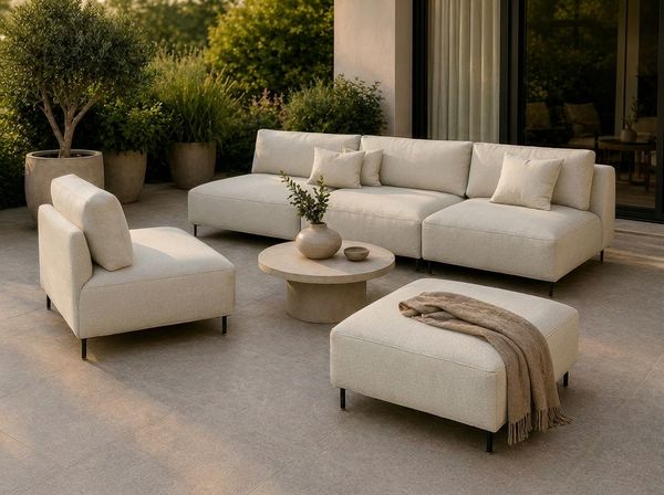 Garten Lounge Set SUN – Outdoor Möbel Set mit Sofa, Sessel und Hocker, UV-beständig und wasserabweisend