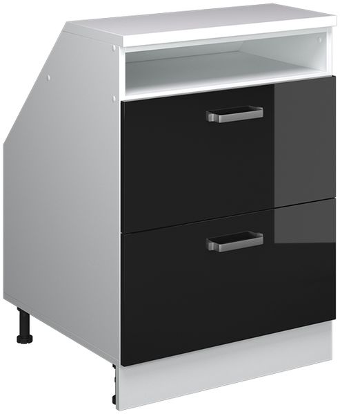 Küchenschrank für Dachschrägen R-Line Schwarz Hochglanz 60 cm mit 2 Schubladen, Schrankkorpus 60 cm Tiefe Vicco