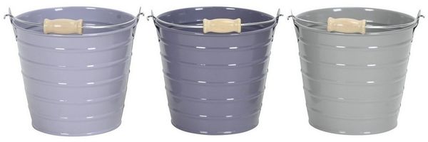 finehomegarden Blumentopf Eimer Metall mit Henkel 3farbig sort. Pflanztopf flieder/lila/grau (Set, 3 St, 3er Set), Topf Metalleimer Übertopf Pflanzgefäß 4Größen wählbar / Paket