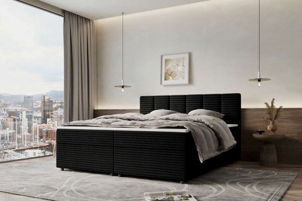 99rooms Boxspringbett Bergamo (Schlafzimmerbett, Bett), 140/160/180/200x200 cm, in Cordstoff AMBIENCE, mit Topper