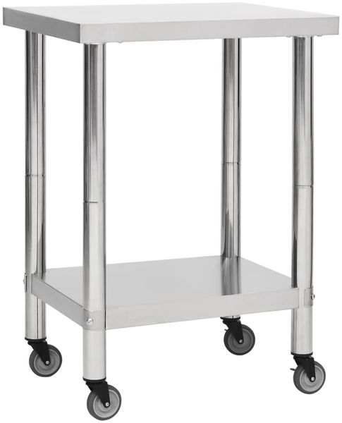 Edelstahl Arbeitstisch mit Rollen BEWO 60x45x85cm, Edelstahl Gastro-Tischwagen Arbeitsfläche Gastro-Küchentisch Servierwagen mobil