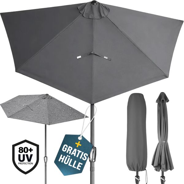 Kingsleeve Sonnenschirm, halbrund, wasserabweisend, UV-Schutz 50+, Stahl anthrazit, 270 cm