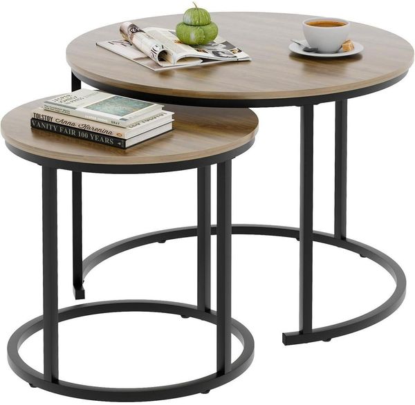 Runde Couchtische Set 2 Beistelltische Metallrahmen Wohnzimmer Schlafzimmer