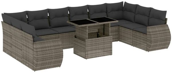 vidaXL 11-tlg. Garten-Sofagarnitur mit Kissen Grau Poly Rattan 3268780 Bild 2