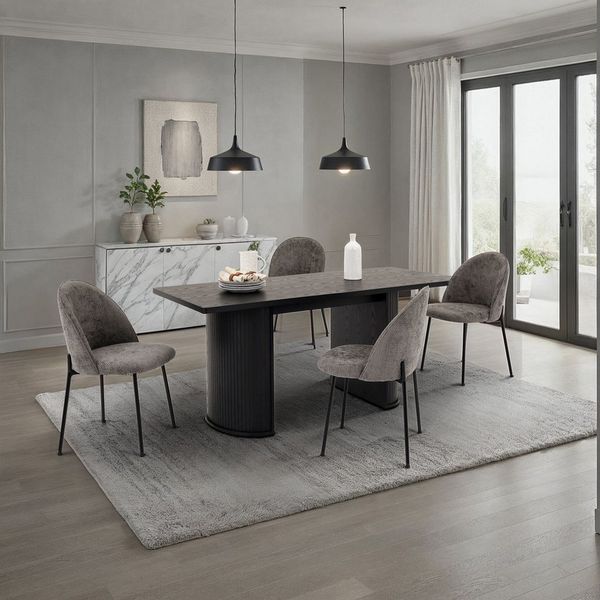 IDIMEX Essgruppe GUARDA, Esstisch mit 4 Polsterstühlen modernes Design MDF Metall Schwarz/Grau
