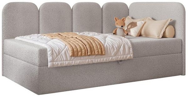 Compleo Boxspringbett Jugendbett DREAMY, Polsterbett mit Bettkasten, 80/90/100/120x200, Kopfteil links oder rechts, Boucle oder Velvet