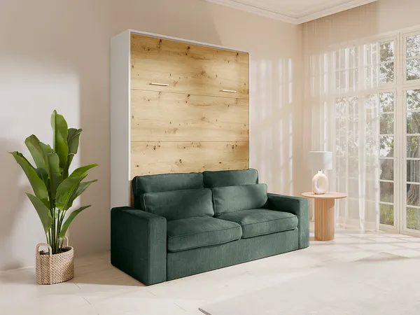 Vente-unique - BEGANIO Bett Holz, Platte BeigeWeiß - B 123 cm239,2 cm x H 225 cm x L 200 cm