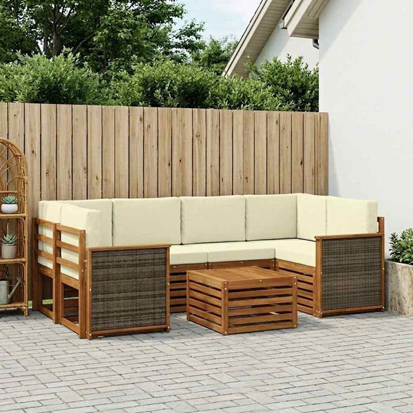 vidaXL Outdoor-Sofagarnitur 7 pcs Natur und Creme Massivholz Akazie 3384076