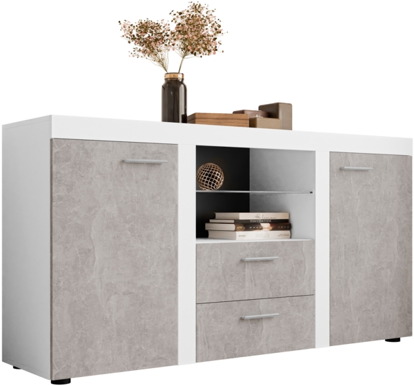 Kommode Rango (Farbe: Weiß / Beton Hell, ohne Beleuchtung)