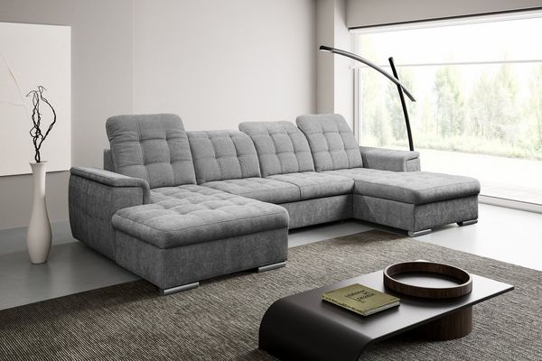 WERK2 Wohnlandschaft Napoli zeitlos, elegant, bequem, Breite 330cm, U-Form, verstellbare Kopfteile, mit Schlaffunktion und Bettkasten