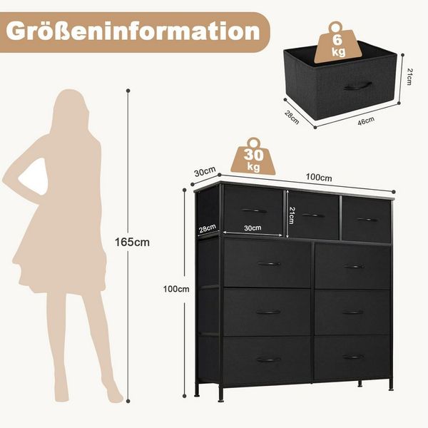 DUMOS Schubkastenkommode Kommode mit 7, 8, 9 Schubladen Stoffkommode mit Stabilem, 8 Schubladen