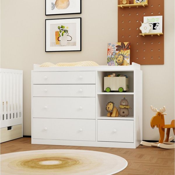 FUFU&GAGA Wickelkommode Wickelkommode mit Stauraum, Baby-Kommode weiß, MDF, 120×50×91,5 cm