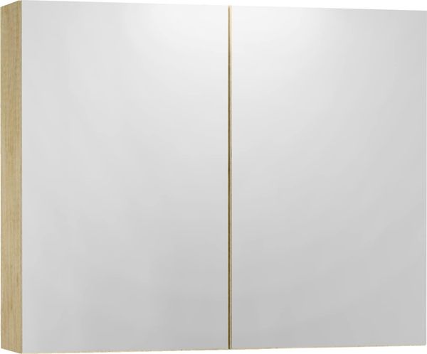 Baikal Camerino mit Spiegel, Mehrzweck-Badezimmerschrank, wahlweise mit oder ohne LED-Licht, einfache Montage, montierter Schrank, Natur-Finish, Camerino, 80 cm