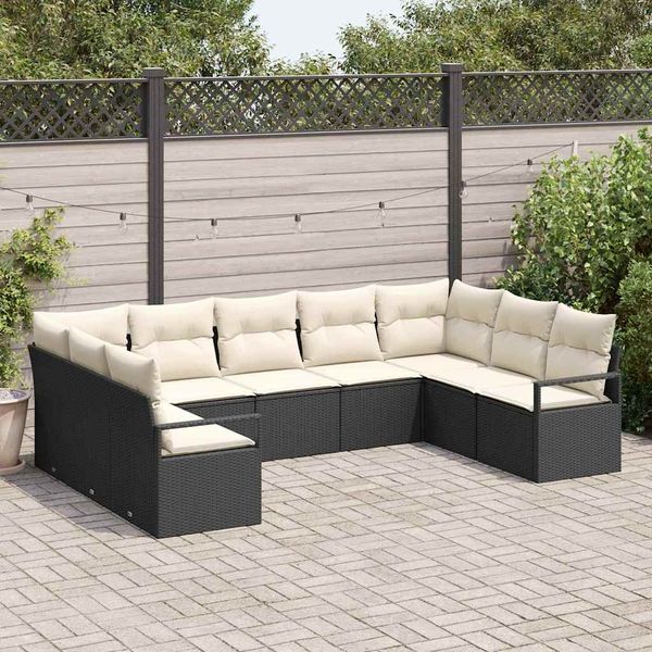 vidaXL Sofa Set mit Kissen 9 pcs Schwarz Poly Rattan 3346537