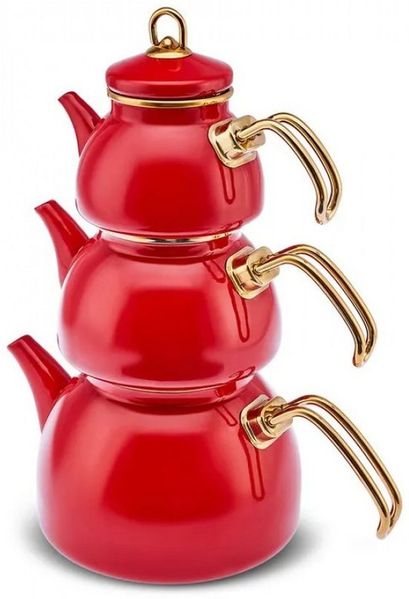 Karaca Teekanne Karaca Retro Emaillierte Teekanne Turkische Teekocher 3 Teilig Rot