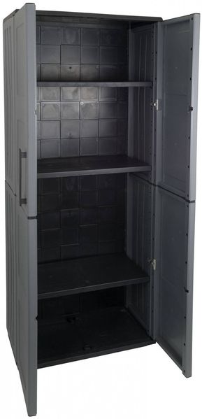 Dmora Akina-Außengarderobe, Balkonmöbel, Mehrzweckgarderobe mit Regalen, 100 % Made in Italy, 68 x 37 x 163 cm, Grau und Schwarz, kariertes Finish Bild 5
