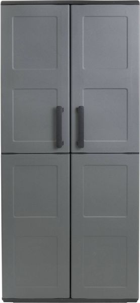 Dmora Akina-Außengarderobe, Balkonmöbel, Mehrzweckgarderobe mit Regalen, 100 % Made in Italy, 68 x 37 x 163 cm, Grau und Schwarz, kariertes Finish Bild 6