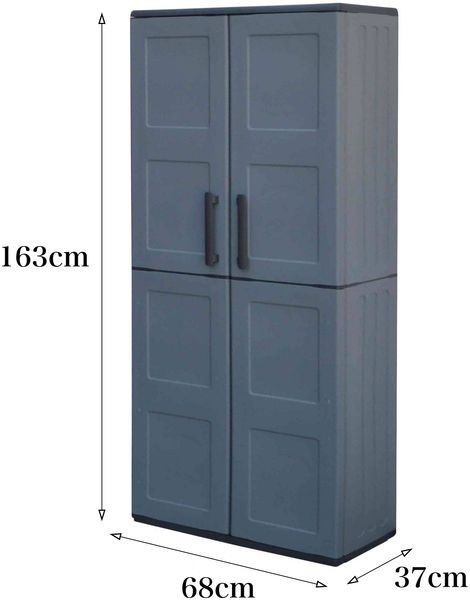 Dmora Akina-Außengarderobe, Balkonmöbel, Mehrzweckgarderobe mit Regalen, 100 % Made in Italy, 68 x 37 x 163 cm, Grau und Schwarz, kariertes Finish Bild 3