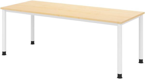 bümö höhenverstellbarer Schreibtisch H-Serie 200x80 cm in Ahorn, Gestell in Weiß - PC Tisch für's Büro manuell höhenverstellbar, Computertisch verstellbar, HS-20-3-W