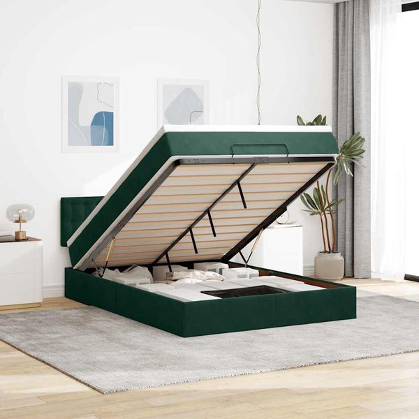 vidaXL Ottoman-Bett mit Matratze Dunkelgrün 140x190 cm Samt 3311918